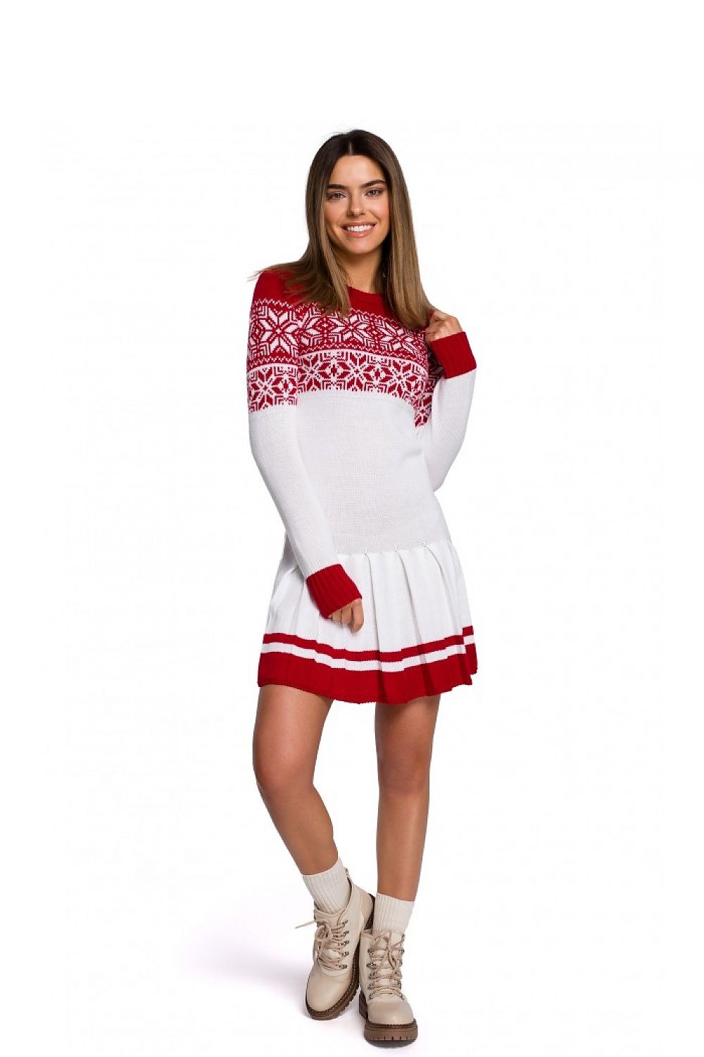Alltagskleid Moe Pulloverkleid weiß/rot