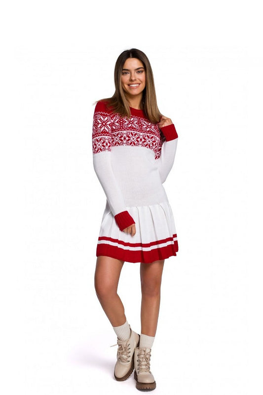 Alltagskleid Moe Pulloverkleid weiß/rot
