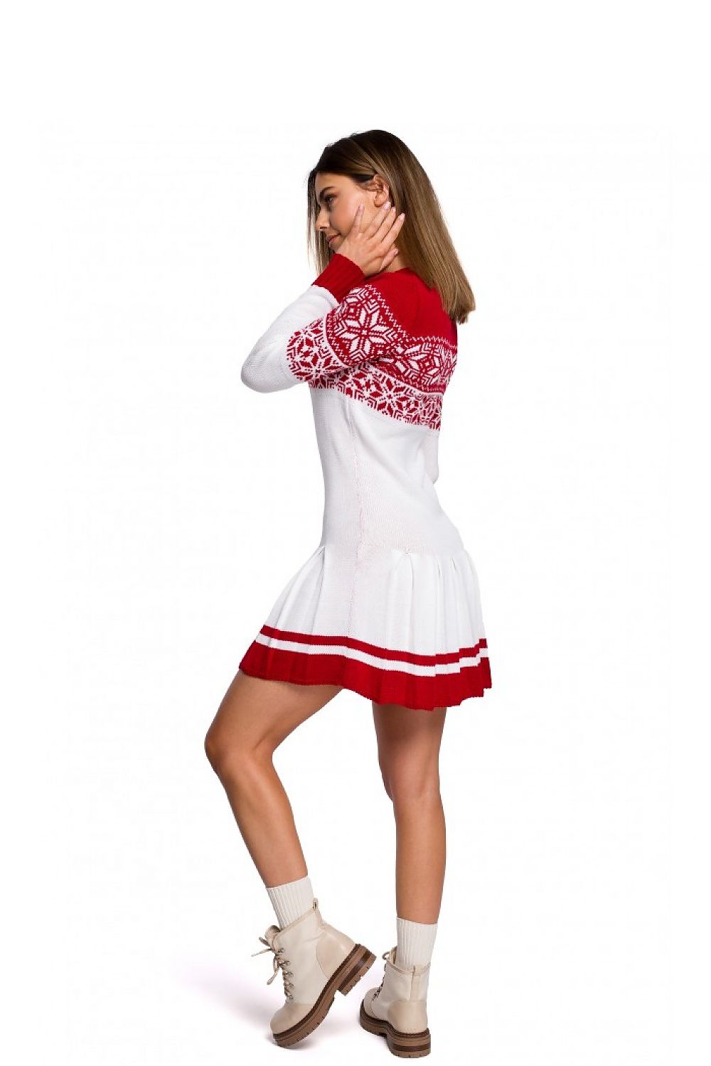 Alltagskleid Moe Pulloverkleid weiß/rot