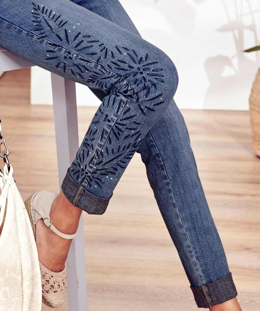 Linea Tesini Jeans mit Stickerei, Blau
