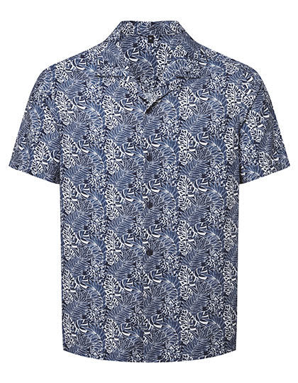 Herren Shirt White-Navy-Leaf