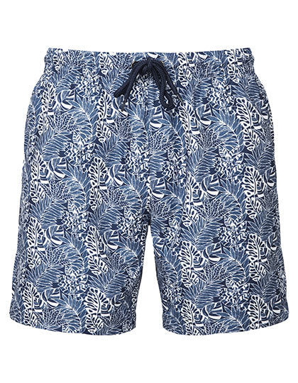 Herren Swim Short White-Navy-Leaf