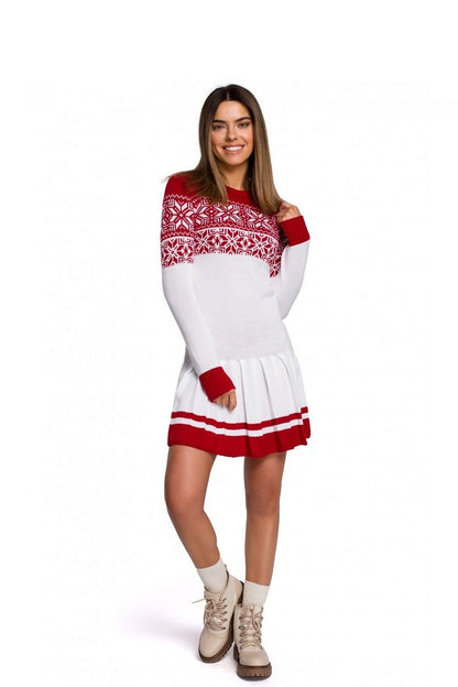 Alltagskleid Moe Pulloverkleid weiß/rot