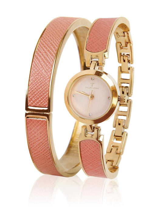 Temptation  Armbanduhr + Armreif, Rose-goldfarben